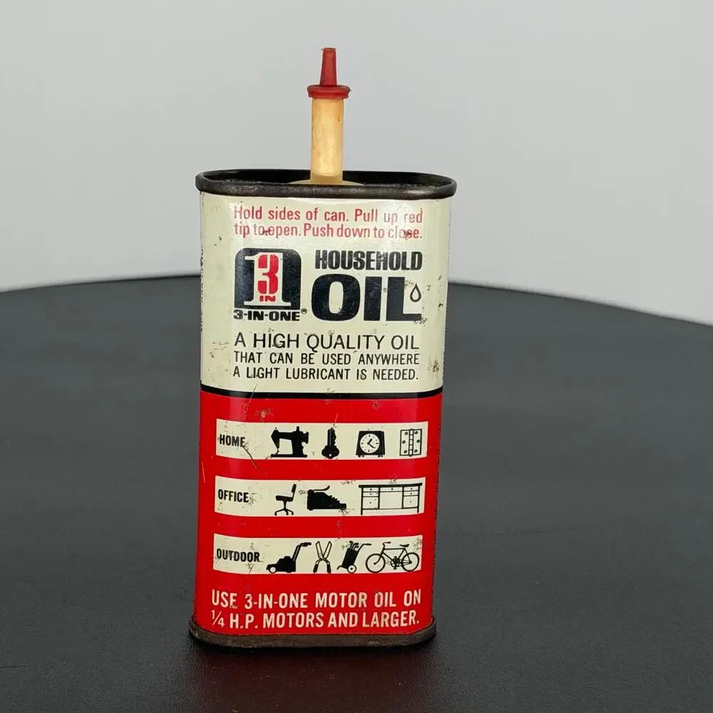 Vintage 3 In One Household Oil Tin Can Oiler Red And White Advertising 3 oz. USA